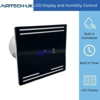 AirTech-UK 100mm (4 Inch) Black Glass Bathroom Extractor Fan with Humidistat & Timer – Silent Ventil