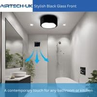 AirTech-UK 100mm (4 Inch) Black Glass Bathroom Extractor Fan with Humidistat & Timer – Silent Ventil