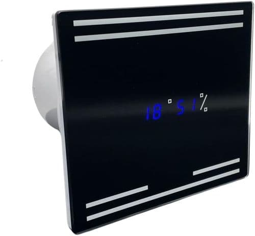 AirTech-UK 100mm (4 Inch) Black Glass Bathroom Extractor Fan with Humidistat & Timer – Silent Ventil