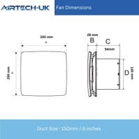 AirTech-UK Powerful Bathroom Extractor Fan with Humidistat – Silent 150mm (6 Inch) Wall Mounted Vent