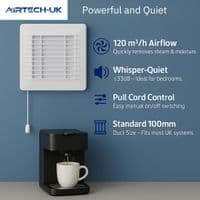 AirTech-UK Quiet Bathroom Extractor Fan with Pull Cord – 100mm (4 Inch) Wall Mounted Ventilation Fan