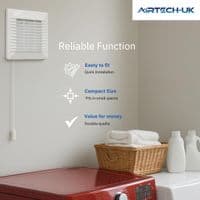 AirTech-UK Quiet Bathroom Extractor Fan with Pull Cord – 100mm (4 Inch) Wall Mounted Ventilation Fan