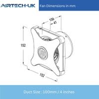 AirTech-UK Silent Bathroom Extractor Fan with LED Light – 100mm / 4 Inch Wall or Ceiling Ventilation