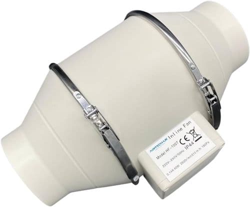 FlowMax Turbo Inline Extractor Fan 100mm / 4 inches - Single Speed Bathroom Extractor Fan with Timer