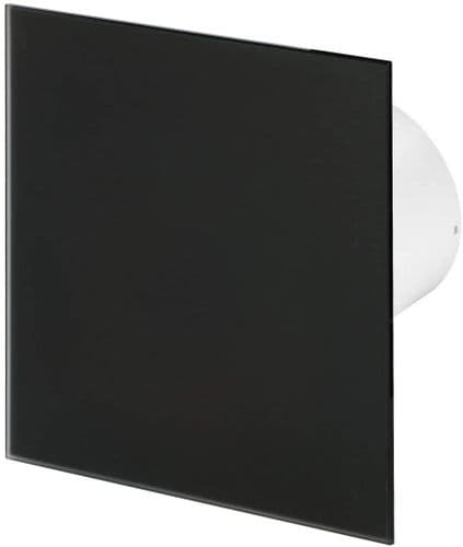 Silent Bathroom Extractor Fan Black Glass Front Panel 100mm / 4" Option of Cord Timer Humidistat