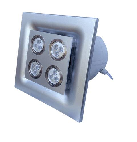 Bathroom Ceiling Extractor Fan 100mm/ 4" with Square 12 W LED  4 Lights  Silver