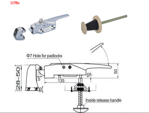 Chrome Fastener Lock for Cold-Room Door Suitable for Flush Doors  to 28mm Door Thickness