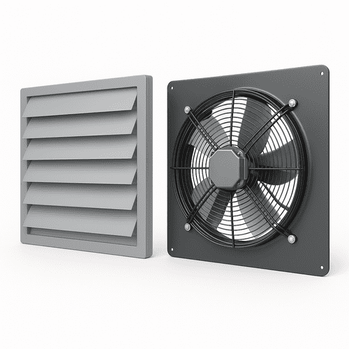 Commercial Extractor Fan & Gravity Grille Set – Industrial Axial Plate Fan with External Wall Vent