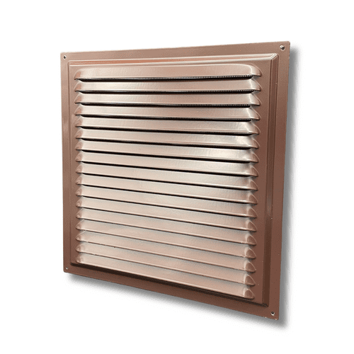 Flat Brown Metal Fixed Grille 300x300mm with FlyScreen - External/Internal Mounting for Ventilation