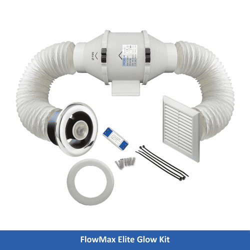 FlowMax Elite Glow Kit 100mm Bathroom Shower Extractor LED Fan Kit – Complete Ventilation System
