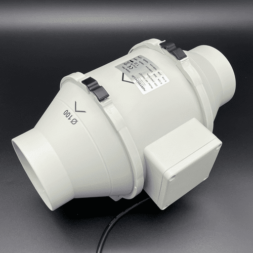 FlowMax Elite Inline Extractor Fan 100mm / 4 inches - Dual Speed Bathroom Extractor Fan with Timer