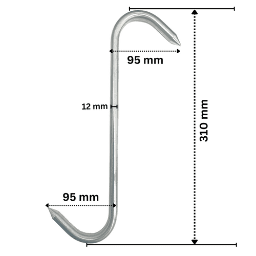 Heavy Duty Hanging Pointed S Hooks- 310MM